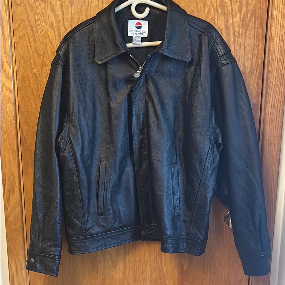 Vintage Pepsi Black Leather Bomber Jacket. Size large. New.